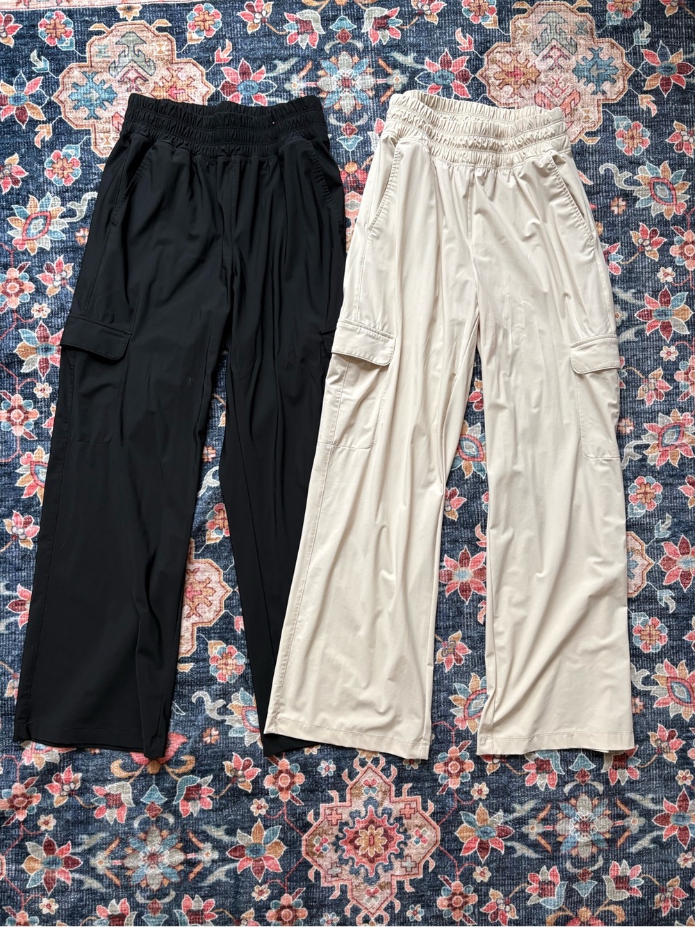 Bundle of 2 Old Navy Sleektech Cargo Pants with Elastic Waist — Black & Cream